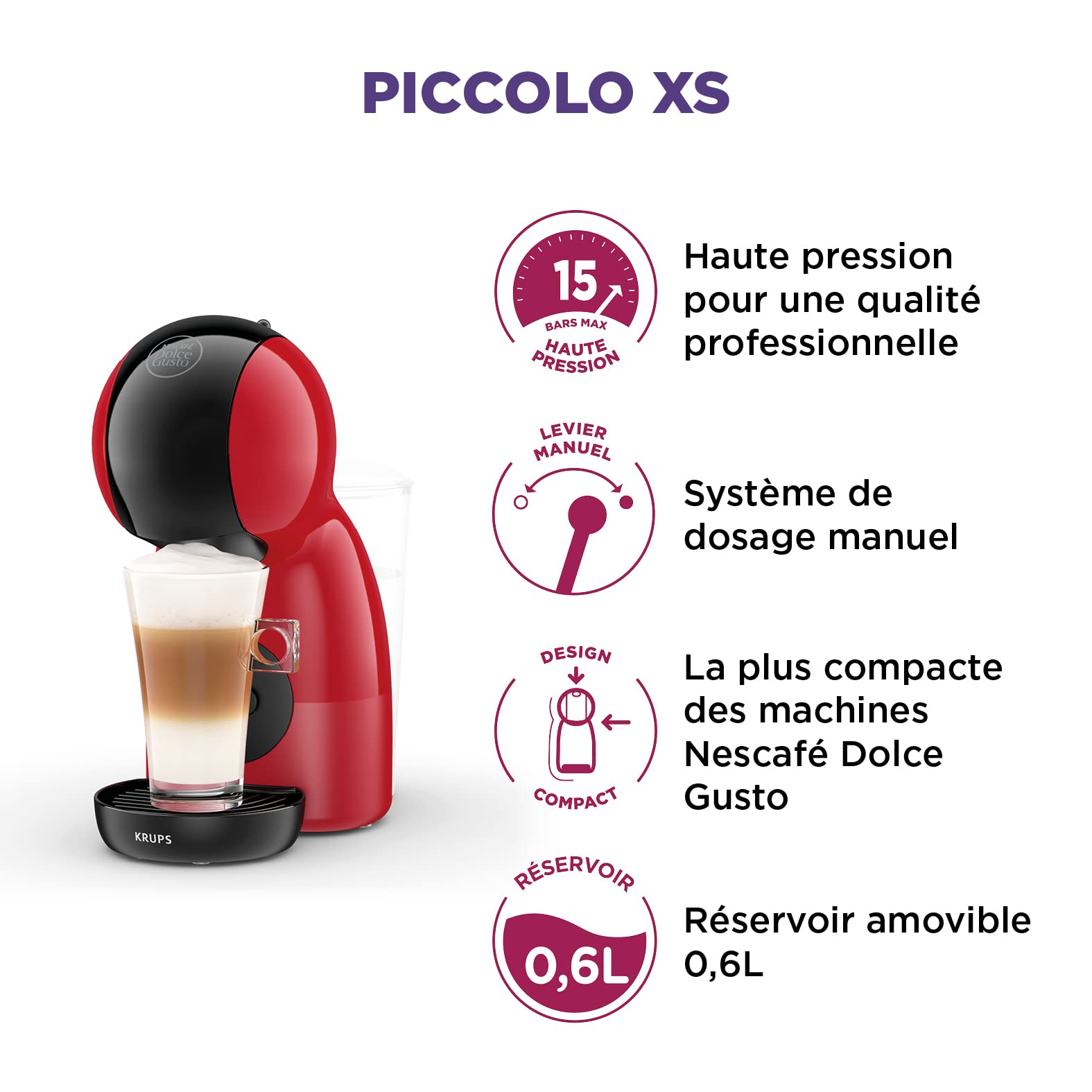 Machine à café à capsules Piccolo XS Rouge KP1A3510 – 15 Bars, Compacte