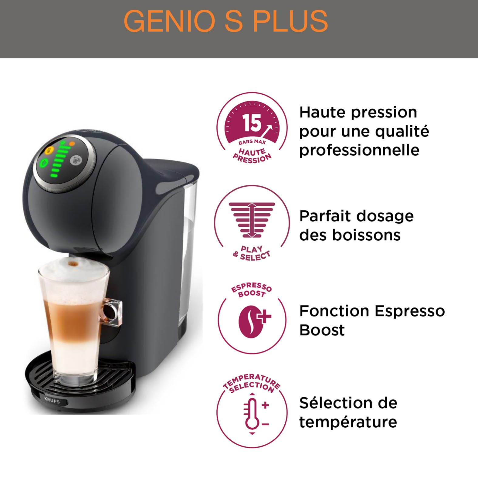 Machine à café à capsules Genio S Plus Gris KP340B10 – Températures Réglables