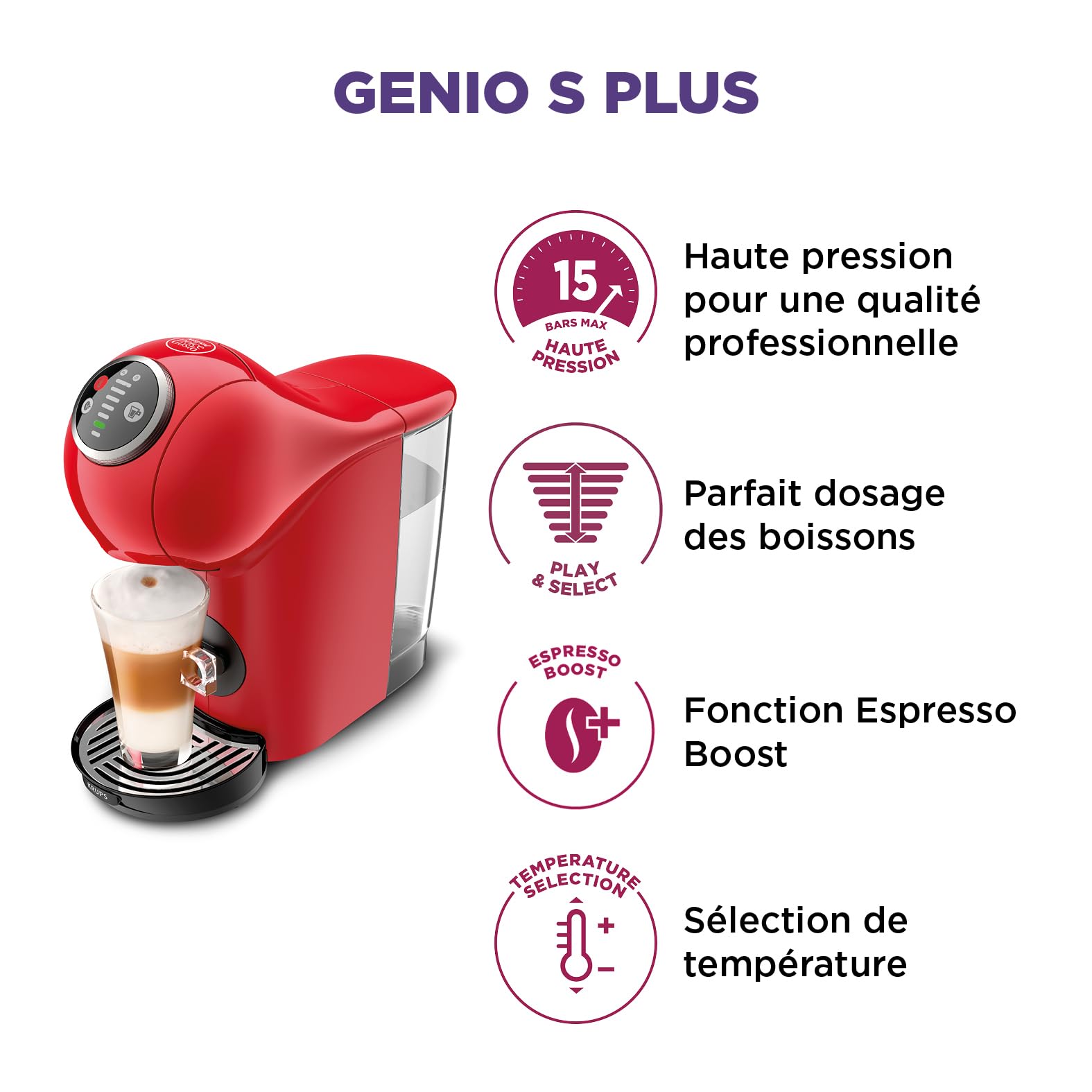 Machine à café à capsules Genio S Plus Rouge KP340510 – Programmable